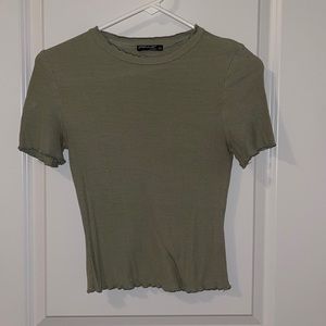 Green Ribbed Crop Top